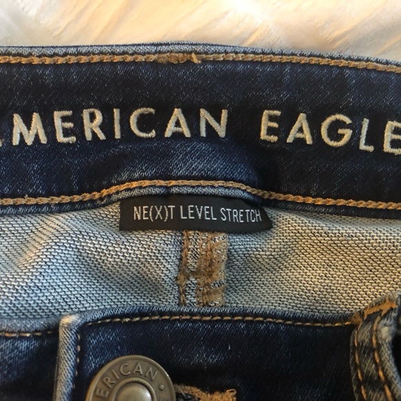 AMERICAN EAGLE Hi Rise Jeggings Dark Deconstructed 10 Short Next Level Stretch - Picture 5 of 8